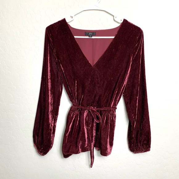 J. Crew Tops - J.Crew Size 8 Red Velvet Long Sleeve V-Neck Top
